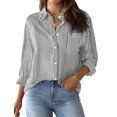thumbnail image 1 of Camisa AISEW para mujer, manga larga, a rayas, con botones, color negro, 1 of 5