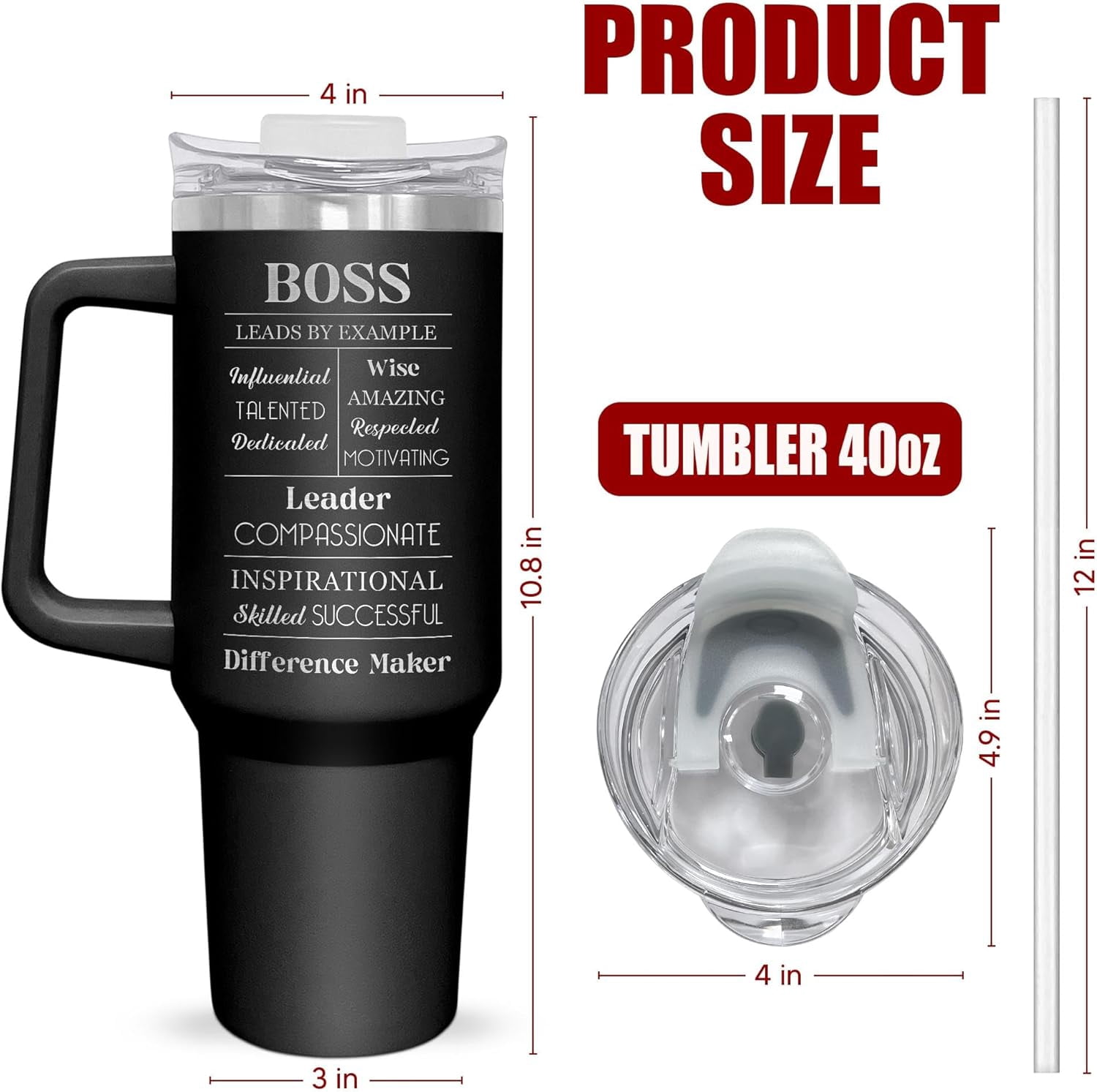 Boss Gifts For Men,Women - Christmas,Birthday Gifts For Boss,Leader,Manager,Thank You Gifts For Coworkers,Boss Gifts For Men - 40 oz Insulated Tumbler With Handle And Straw