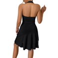 thumbnail image 2 of Women’s Halter Neck Ruched Fit and Flare Mini Dress Sleeveless Ruffle Hem Graduation Dress, 2 of 4