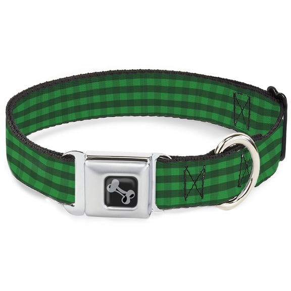 Buckle-Down Pet Collar, Dog Collar Metal Seatbelt Buckle, Christmas Pajama Plaid Greens, 9.5 to 13 Inches 1.0 Inch Wide