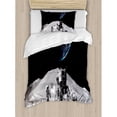 thumbnail image 3 of Outer Space Decor Queen Size Duvet Cover Set, Moon US Spaceman Launching on the Exploring Dark Matter Orbit Luna Design, Decorative 3 Piece Bedding Set with 2 Pillow Shams, Grey Blue, by Ambesonne, 3 of 3