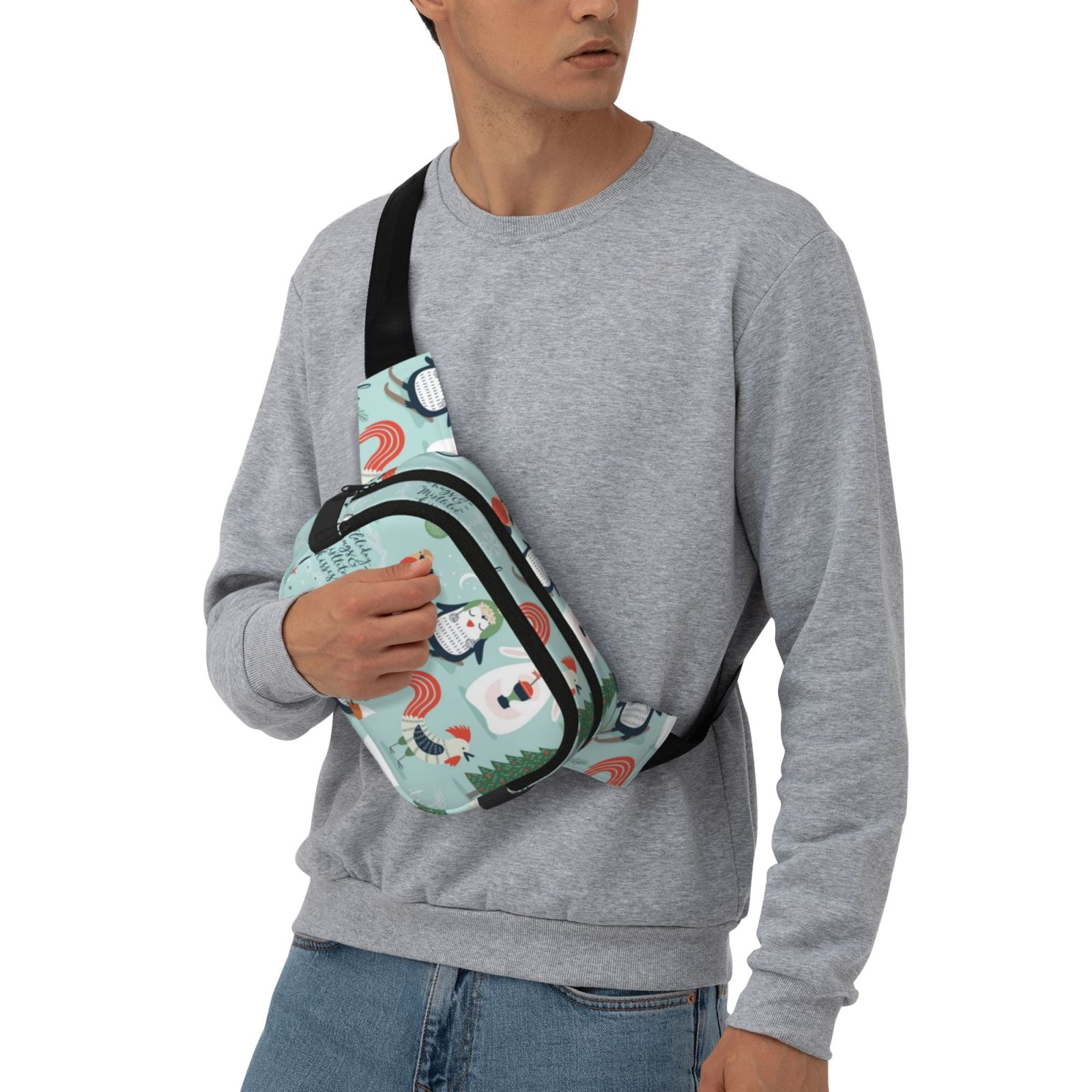 Picia Christmas Winter Animals Print Square Double-Layer Waist Bag Mini Adjustable Waist Belt Bag Exercise Running Travel Hiking