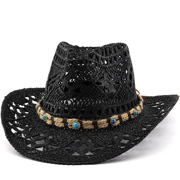 Sun Hats for Women And Men Solid Color Summer Western Cowboy Hat Hollowed Out Beach Straw Hat