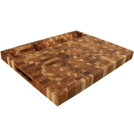 EcoDecors 24" x 18" FSC Teak End Grain Cutting Board with Groove  Handles