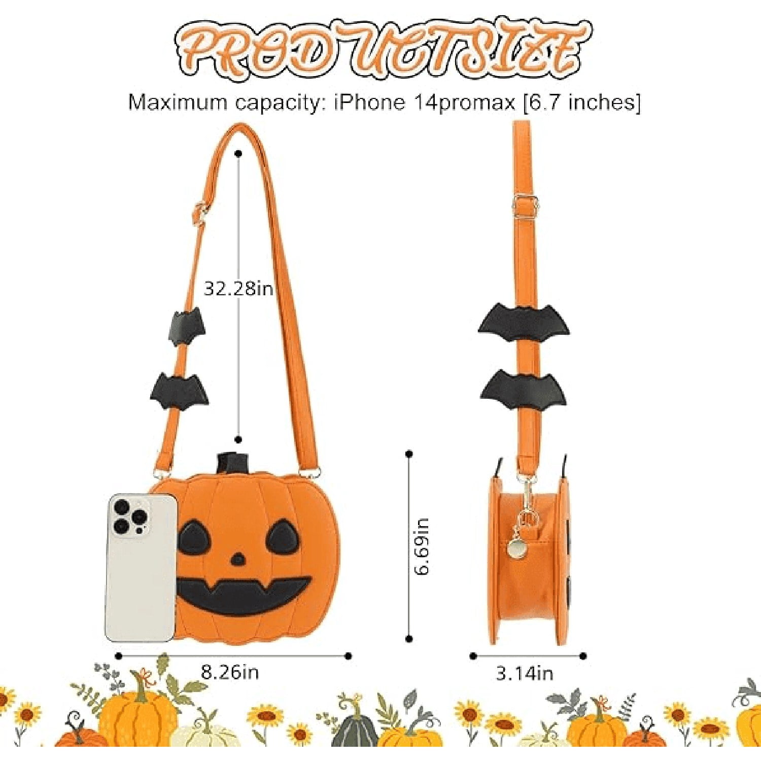 Halloween Pumpkin Crossbody Bag PU Leather Shoulder Purse for Women