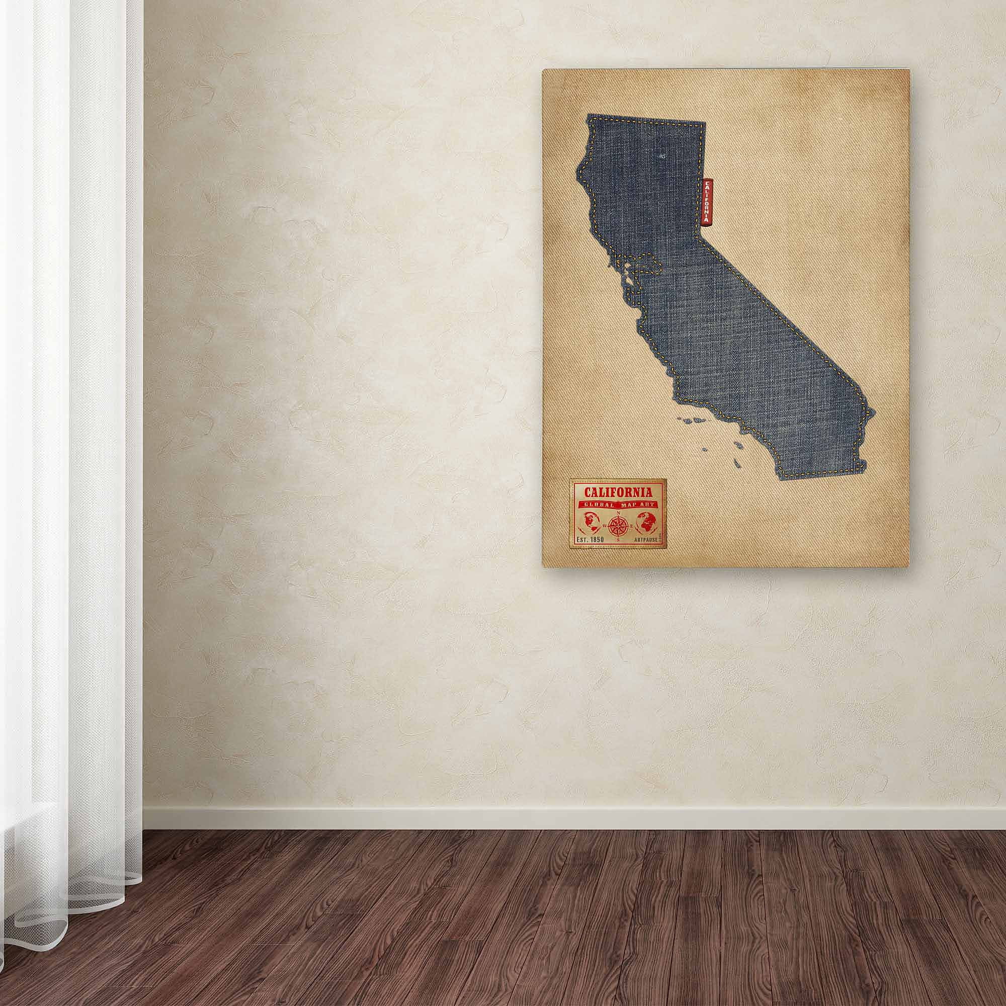Trademark Fine Art "California Map Denim Jeans Style" Canvas Art by Michael Tompsett