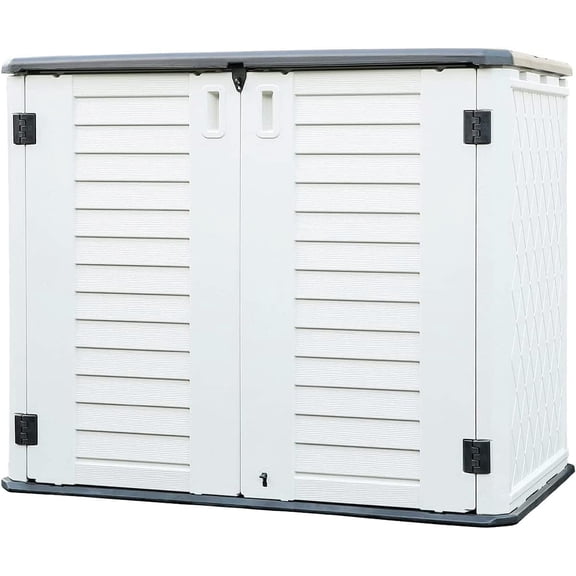 Syess 35 cu. ft. Horizontal Outdoor Storage Shed, Waterproof Garden Shed Box with Double Doors for Patio, Backyard (White)