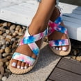 thumbnail image 6 of Yuanlong Womens Sandals Flat Beach Sandals Printed Crisscross Strap Slingback Breathable Hollow Daily Leisure Shoes, 6 of 7