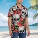 thumbnail image 3 of Balery Skull and Roses Camisas hawaianas de manga corta para hombre, camisas playeras de corte holgado, camisas de vacaciones con botones,Medium, 3 of 7