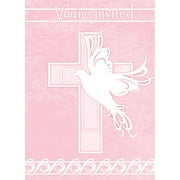 Pink Dove Cross Religious Invitations, 8ct