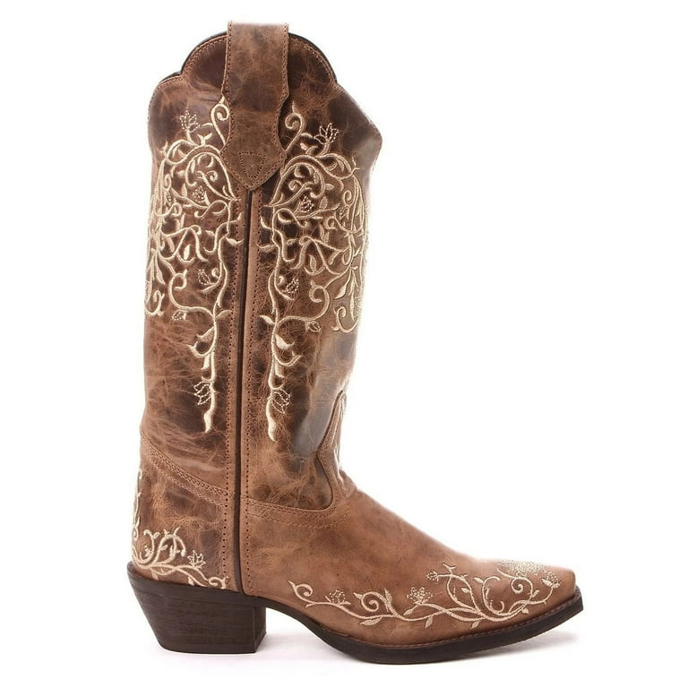 Laredo Womens Jasmine Embroidery Snip Toe Dress Boots Mid Calf Mid