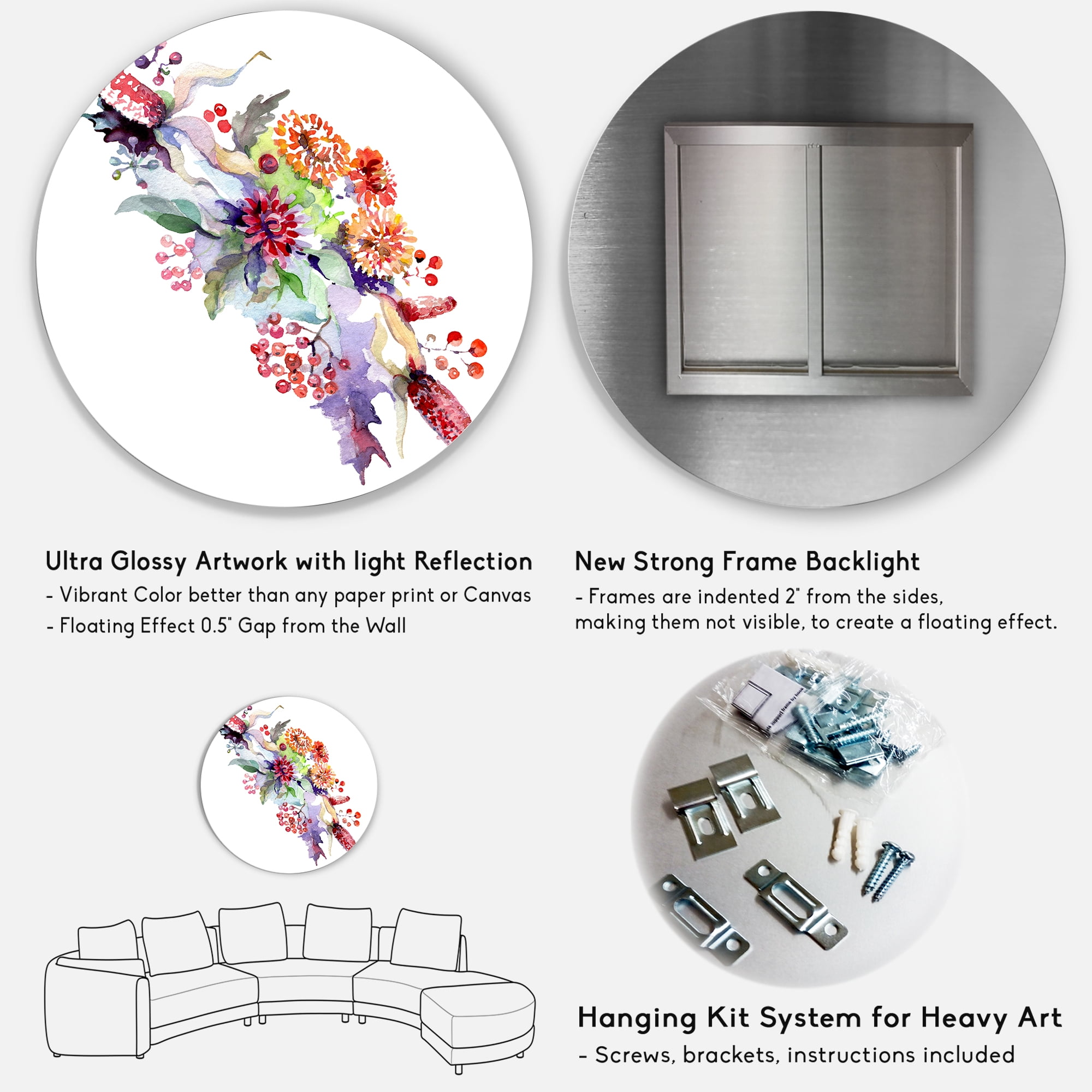 Designart 'Bouquet With Berries and Wildglowers' Traditional Circle Metal Wall Art 29x29 - Disc of 29