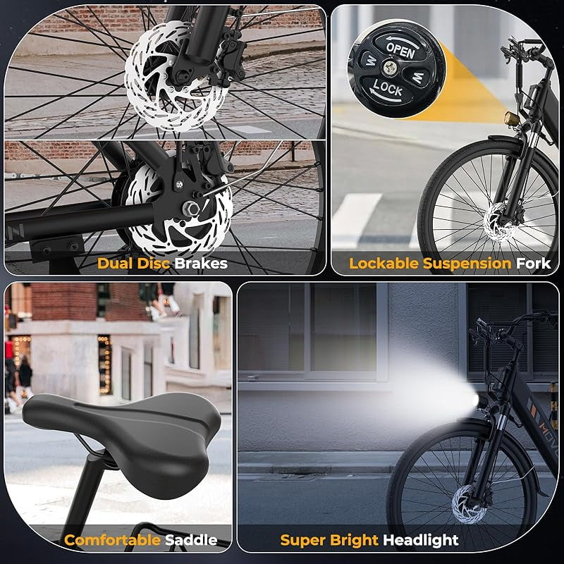 V80 Movcan  Electric Bike, 1000W Motor 28MPH Ebike, 48V 13Ah Removeable Battery, 26''  Cruiser Adult Electric Bicycles up to 70 Miles