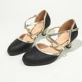 thumbnail image 6 of hoksml Women's Glitter Crisscross Mid Heel Pumps Closed Toe Ankle Strap Dressy Party Shoes, 6 of 9