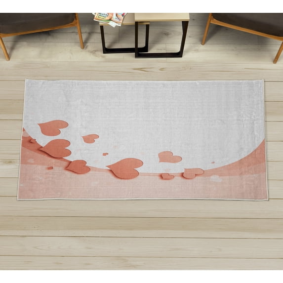 Love Decorative Rug, Valentines Day Romance Art with Hearts Stars Wedding Happiness Theme, Quality Carpet for Bedroom Dorm and Living Room, 6 Sizes, Dark Salmon, by Ambesonne