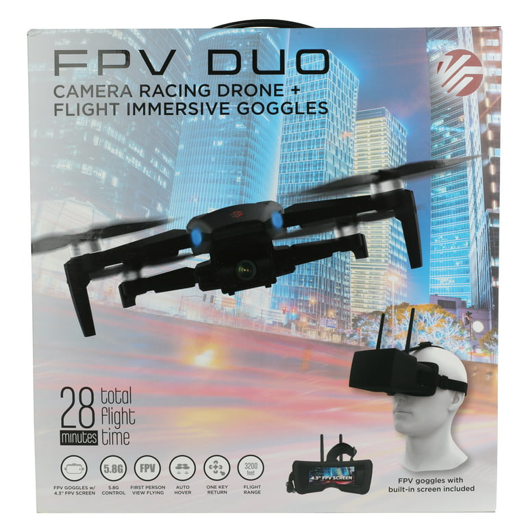 Vivitar FPV Duo Racing Drone with Goggles and GPS, Black 