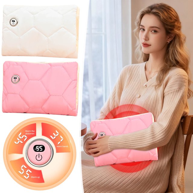 SSZMDLB under $5 2Pcs Heating Pad, Heating Pad for Home Use, LCD Display Two-Sided Warm Pouch with Temperature Control, Portable Heat Pad for Hands Stomach Legs, Flat Heating Mat for Office, Travel