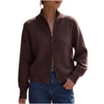 thumbnail image 2 of IUYRTFE Women's Zip Up Knit Cardigan Jacket Double Zipper High Neck Long Sleeve Casual Solid Color Sweater Coat, 2 of 6