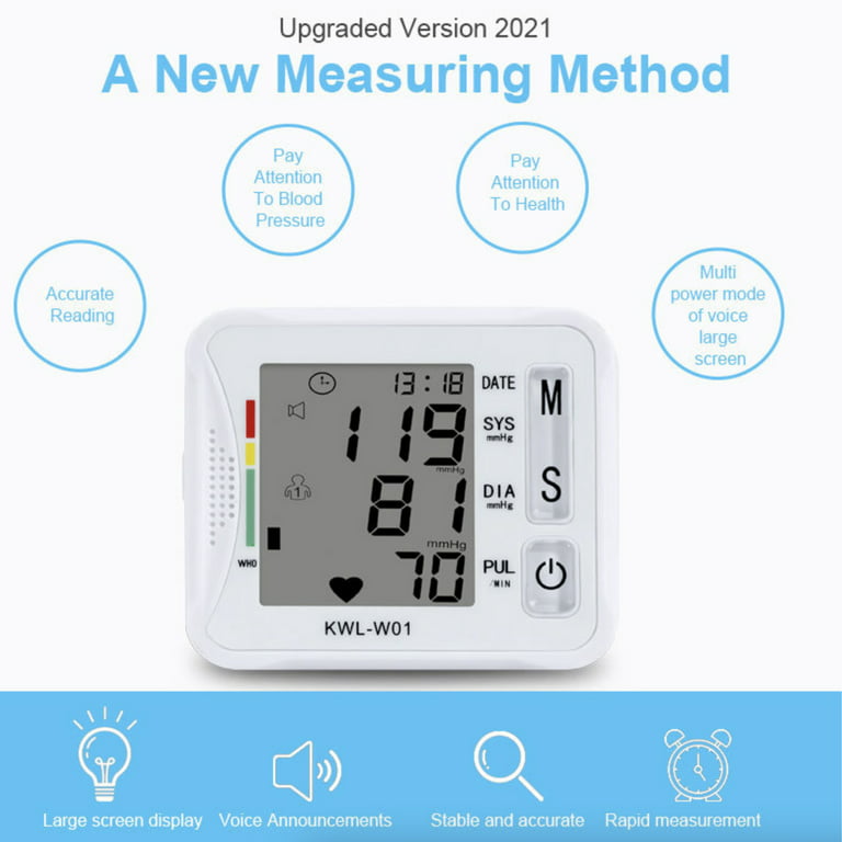 Blood Pressure Monitor Wrist Cuff - Accurate Automatic Digital BP Cuff  Machine for Home Use, XL Wrist 5.3 - 8.5, Large LCD w/ Backlit, 2x199  Memory, Irregular Heartbeat Pulse Detector, U62GH White