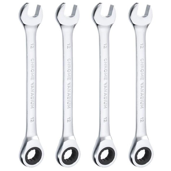 HARFINGTON 4pcs Ratcheting Wrench 12mm Metric 12PT Cr-V Polished Chromed Ratcheting Double End Combination Wrench with 72 Tooth and 5° Movement Indu
