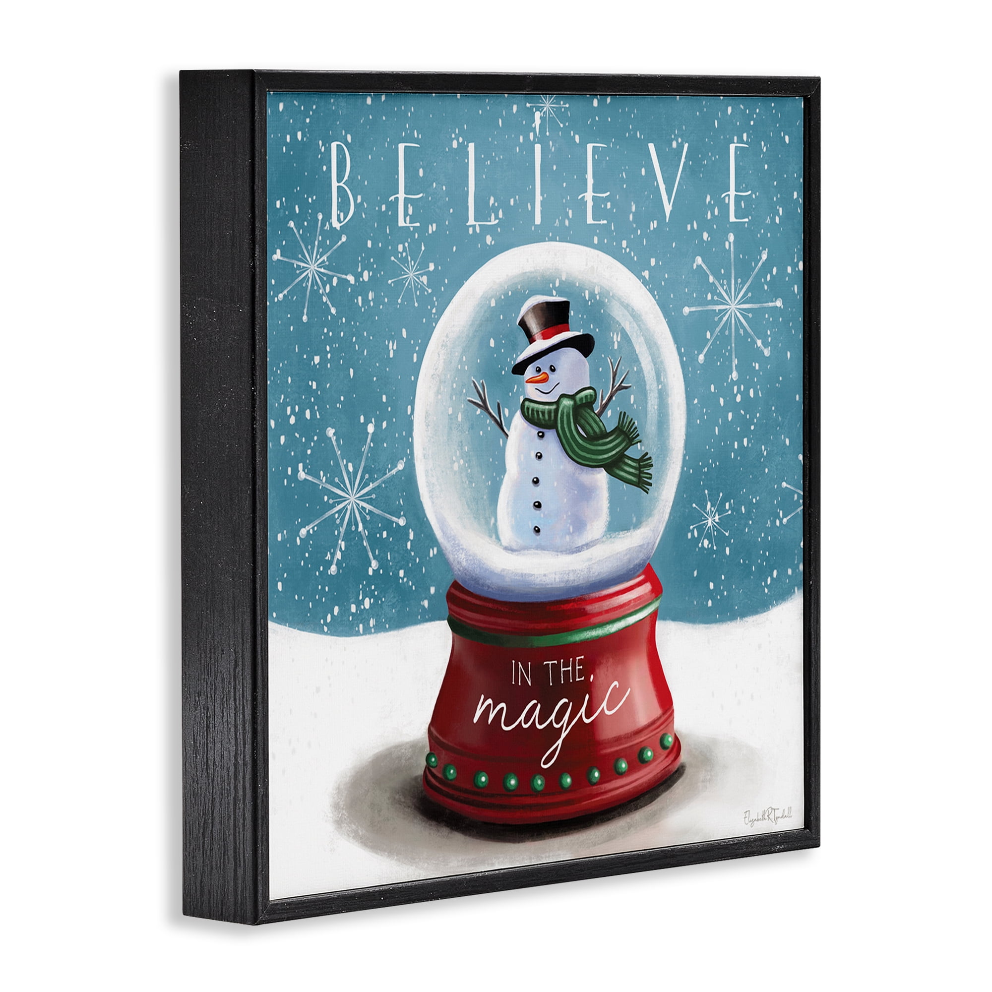 Stupell Industries Believe In Magic Snowglobe Holiday Painting Black Framed Art Prints Wall Art, 12 x 12