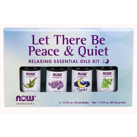 NOW Essential Oils, Let There Be Peace & Quiet Aromatherapy Kit, 4x 10ml Including Lavender Oil, Peppermint Oil, Eucalyptus Oil and Peaceful Sleep Oil (Best Way To Apply Essential Oils)