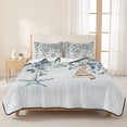 thumbnail image 3 of King Quilt Set 96''x106'', Blue Coastal Lightweight Bedspread Coverlet Set with 2 Pillow Shams, Eucalyptus Leaves Summer Beach Starfish Breathable All Season Quilt Bedding for Bedroom/Guest Room, 3 of 9