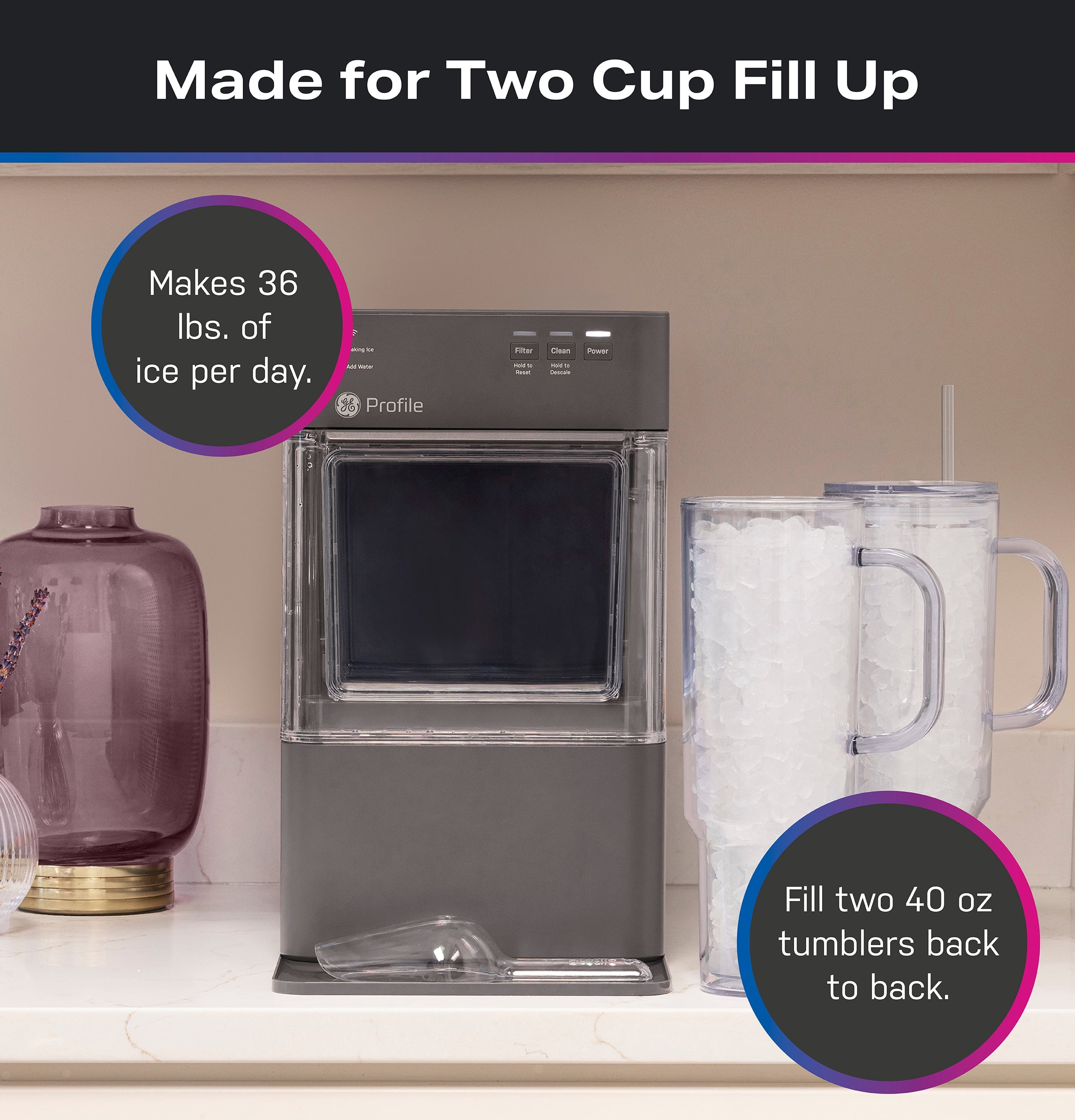 GE Profile Opal Mini Nugget Countertop Ice Maker 36lb with Descaler - Charcoal Gray