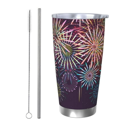 

Junzan Fireworks2 for 20oz Stainless Steel Insulated Car Cup with Spillproof Lid - Insulated Coffee Mug Thermal Cup-Straw Two-piece Set