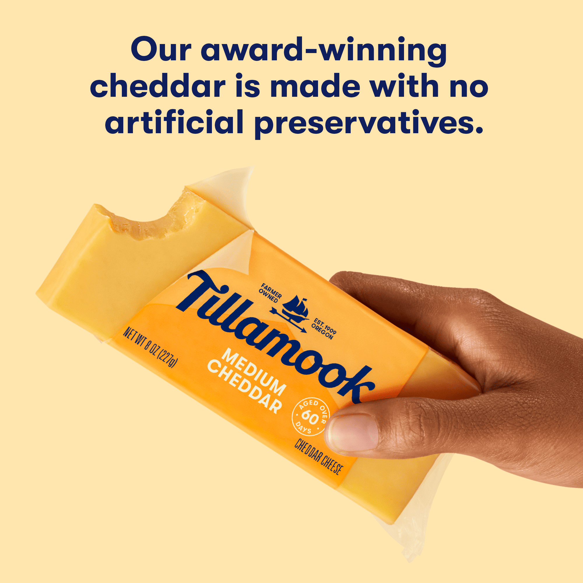 Tillamook Cheese Medium Cheddar Block, 8 oz (Aged 60 Days)