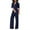 40-Dark Blue, variant on SELONE Jumpsuits for Women Casual Long Sleeve Summer Suspender Long Pant Ladies Travel Comfortable Vacation Flowy Rompers Womens Jumpers and Rompers Casual V Neck Solid Color Black XL