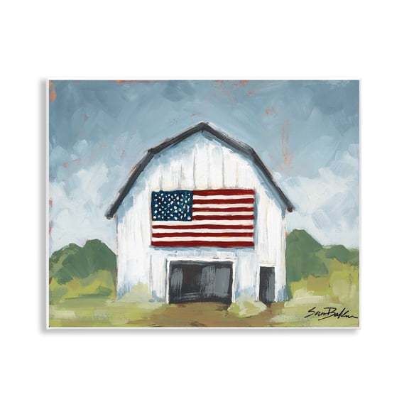 Stupell Industries Patriotic Country Barn Landscape & Nature Painting Unframed Art Print Wall Art, 14 x 11