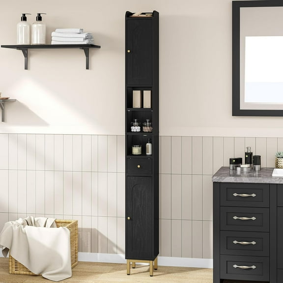 Bathroom Cabinet with Adjustable Shelves, Freestanding Floor Cabinet, Narrow Toilet Paper Storage