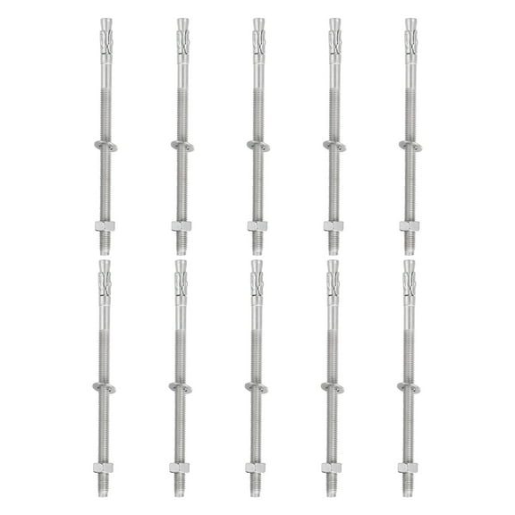 Uxcell 10 Pcs Wedge Anchors, 5/16" x 6" Stainless Steel Concrete Anchors Bolts, Heavy Duty Standard Fastener for Cement Wall Base Bracket (Include Washers Nuts, Silver Tone)