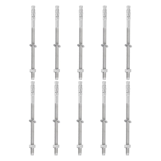 Uxcell 10 Pcs Ancrages en Coin, 5/16 Pouces x 6 Pouces Ancrages en Acier Inoxydable pour Béton, Fixation Standard Robuste pour Support Mural en Ciment (Inclut Rondelles Écrous, Ton Argent)