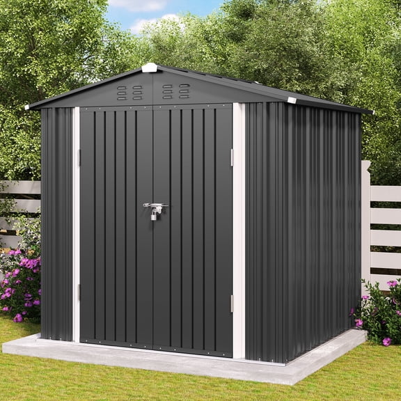 Asofer Outdoor Storage Shed 6 x 4 FT, Lockable Doors Galvanized Metal Garden Shed for Backyard, Garden, Patio