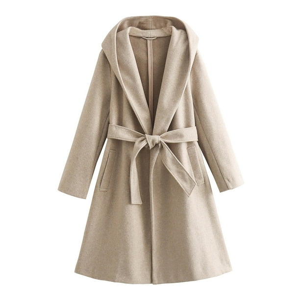 Puntoco Abrigo Mujer Color Sólido Cintura Suelta Lana Moda Abrigo Manga Larga Con Capucha Casual Abrigo/Chaqueta Liquidación Puntoco Puntoco-1