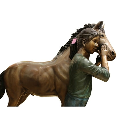 Young Girl and her pony Bronze Statue -  Size: 48"L x 20"W x 48"H.