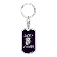 thumbnail image 1 of Lucky Winner Gambler Stainless Steel or 18k Gold Premium Swivel Dog Tag Keychain, 1 of 8