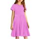 thumbnail image 5 of Odeerbi Niñas de Verano Vestido de Línea A Brillante Swing Vestido Niños Color Sólido Vestido Elástico de Manga Corta, 5 of 7