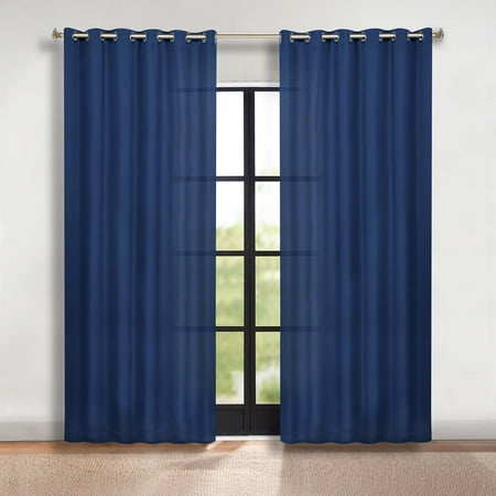 Superior Solid Blackout Curtains, Set of 2, 70" X 120", Navy Blue
