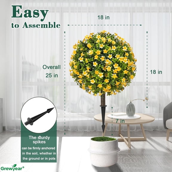 Fall Artificial Topiary Ball Trees with Spike Set of 2, Fall Faux Boxwood Plants for Outdoor Planters,  Resistant Artificial Outdoor Shrubs, Fake Bushes for Porch, Garden,  Decor