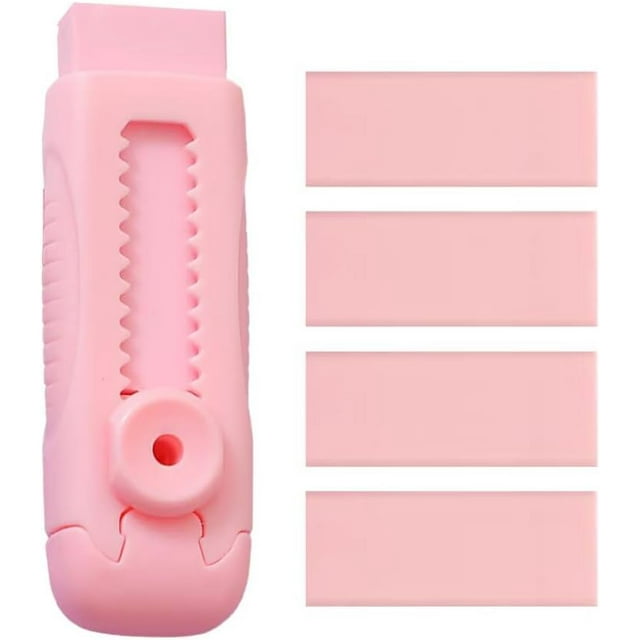 Soft Pink Erasers 4 1 Set, Sliding Retractable Eraser with 4 Refill Eraser for Precise Pencil Mark Removal,Pink