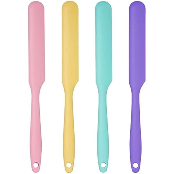 4pcs Silicone Spatula Set Heat Resistant Cake Cream Butter Spatulas Mixing Batter Scraper Non-Stick Flexible Baking Cooking Tool 4 Colors (mix color-3)
