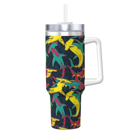 

Sikiie Colorful Sharks Insulated Stainless Water Bottle Lid Travel Mug Cup Insulated Tumblers Cup 40oz Ice Bully With Handle