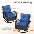 thumbnail image 2 of MRUAKA 3 Pieces Patio Furniture Set, Outdoor Swivel Gliders Rocker, Wicker Patio Bistro Set with Rattan Rocking Chair, Glass Top Side Table and Thickened Cushions for Porch Deck Backyard(Blue), 2 of 7