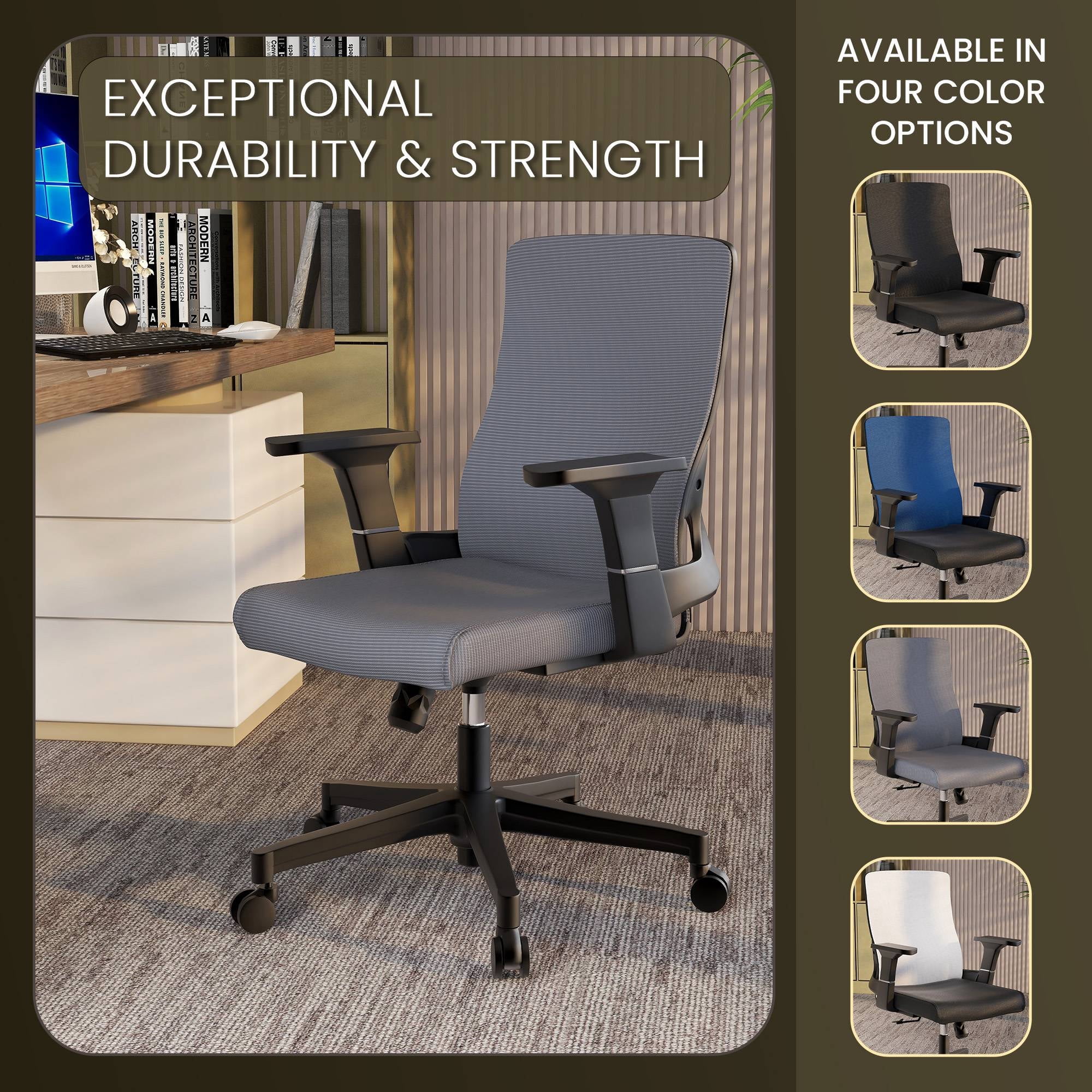 LeisureMod Brio Modern Office Chair Ergonomic Lumbar Support Computer Chair Adjustable Desk Chair with 360 Degree Swivel and Tilt in Grey