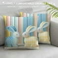 thumbnail image 3 of RUIYC Spring Easter Pillow Covers - Colorful Bunny Rabbit and Stripes Pattern, Soft Pastel Decorative Cushion Case for Sofa, Couch, Bedroom Home Decor, 3 of 5