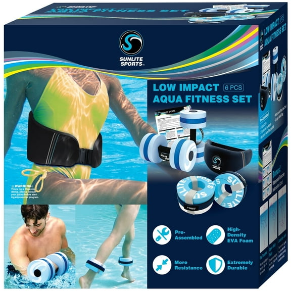 Sunlite Sports Water Workout Combo Set, Aqua Dumbbells, Water Weights, Water Aerobics Equipment, 6 Pack