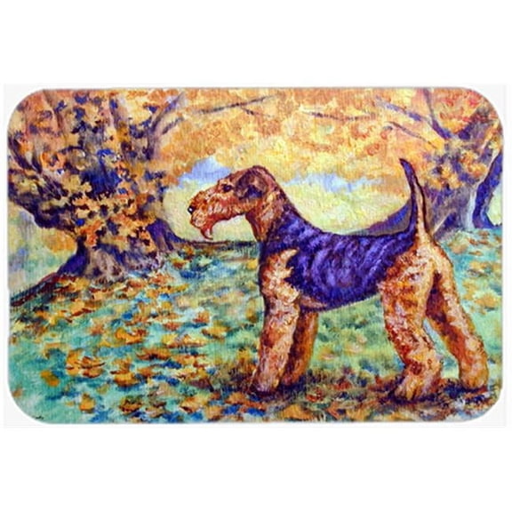 Caroline's Treasures Autumn Airedale Terrier Glass Cutting Board Large